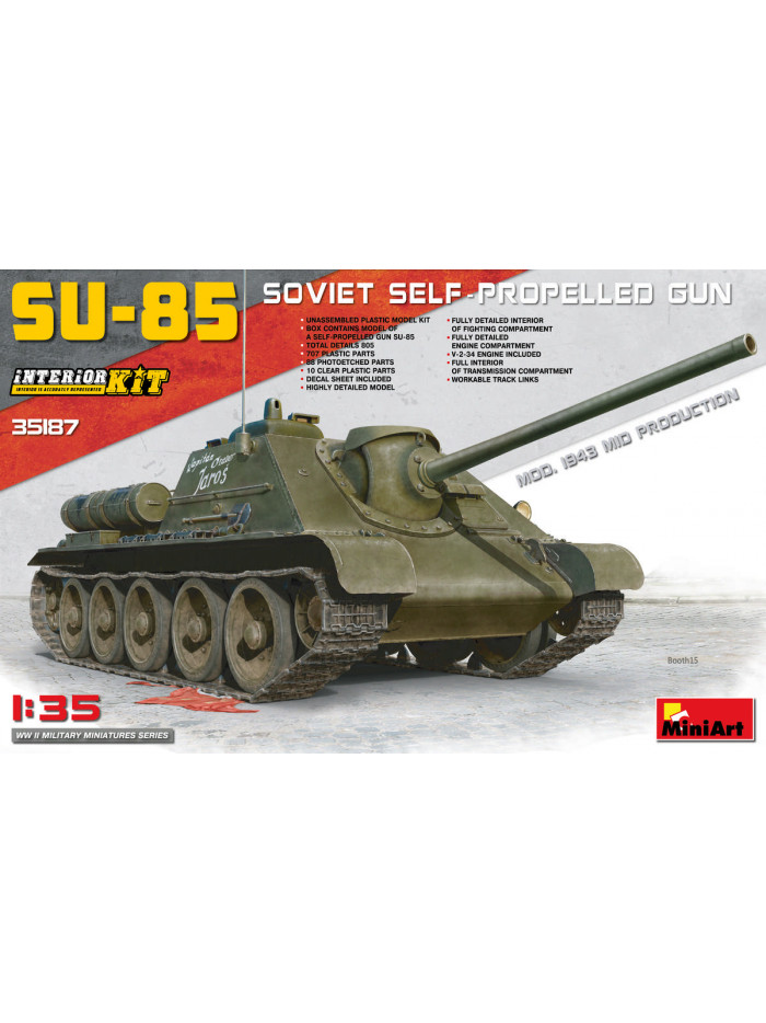 Miniart - 1/35 Soviet Su85 Mod 1943 Mid Production Self-Propelled Gun Tank w/Full Interior - 35187