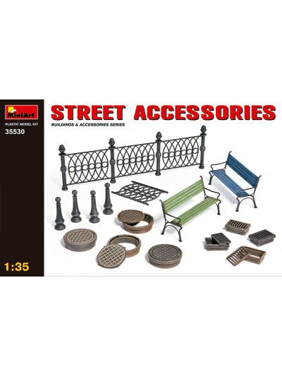 Miniart - 1/35 Street Accessories (Manhold Cover, Benches, Iron-Type Fence, etc.) - 35530