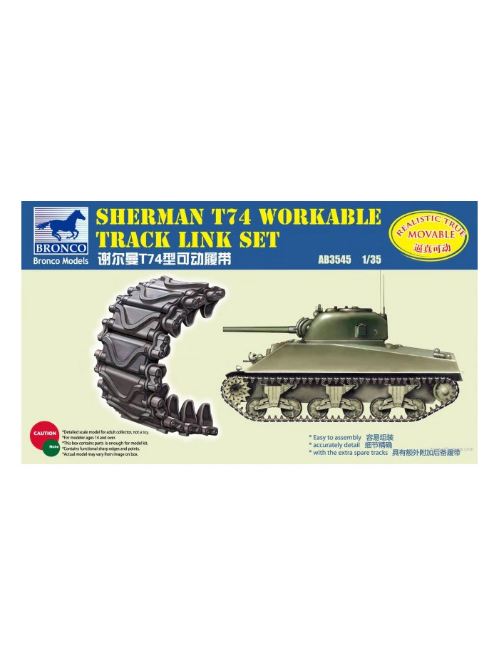 Bronco - 1/35 Sherman T74 Workable Track Link Set - AB3545
