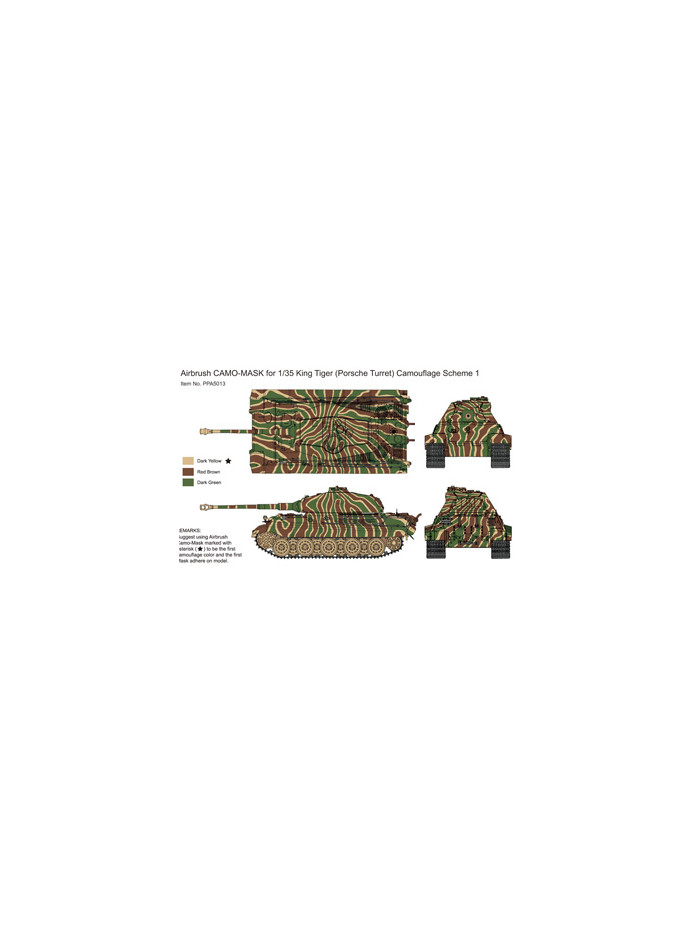 J's Works - Airbrush CAMO-MASK for 1/35 King Tiger (Prosche Turret) Camo Scheme 1 - PPA5013