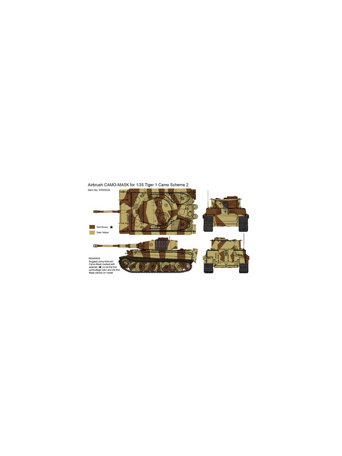 J's Works - Airbrush CAMO-MASK for 1/35 Tiger 1 Camo Scheme 2 - PPA5034