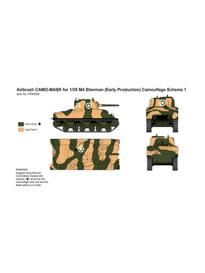 J's Works - Airbrush CAMO-MASK for 1/35 M4 Sherman (Early Production)  - PPA5090