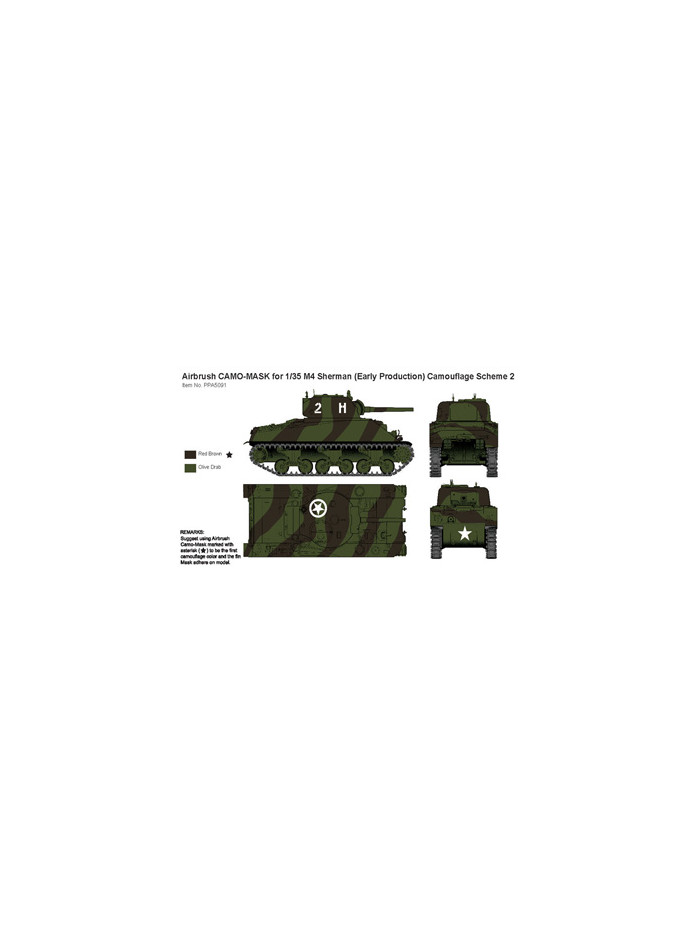 J's Works - Airbrush CAMO-MASK for 1/35 M4 Sherman (Early Production) Camo Scheme 2 - PPA5091
