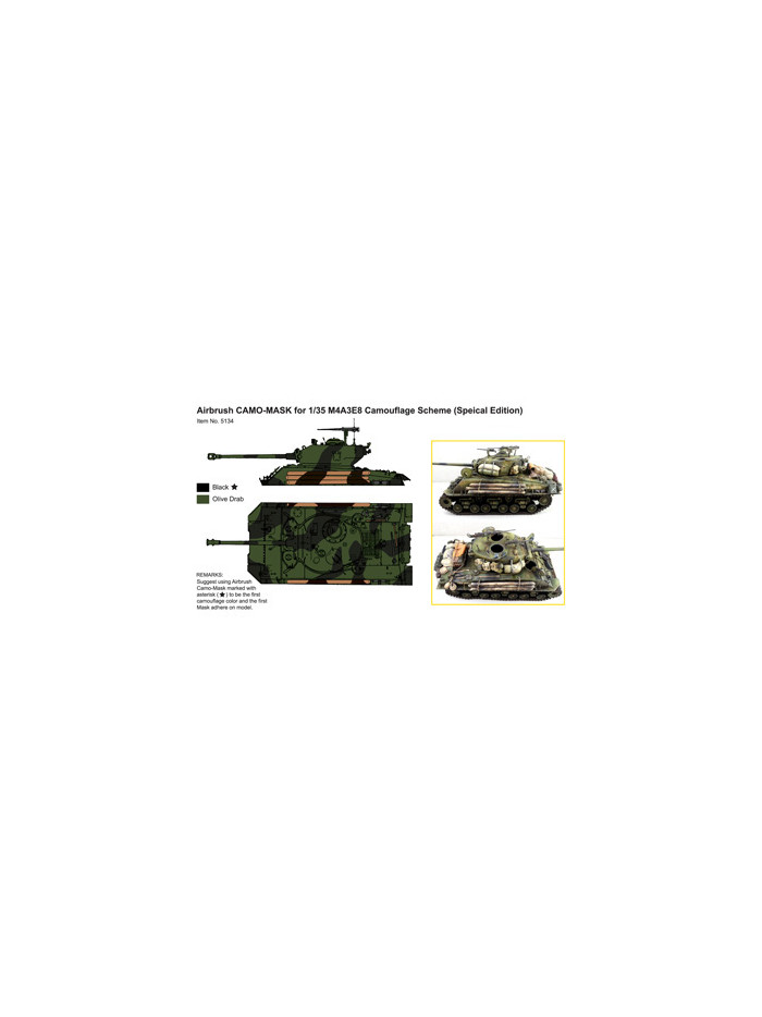 J's Works - Airbrush CAMO-MASK for 1/35 M4A3E8 Camouflage Scheme (Speical Edition) - PPA5134