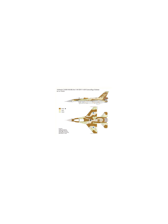 J's Works - Airbrush CAMO-MASK for 1/48 IDF F-16D Camouflage Scheme - PPA5005