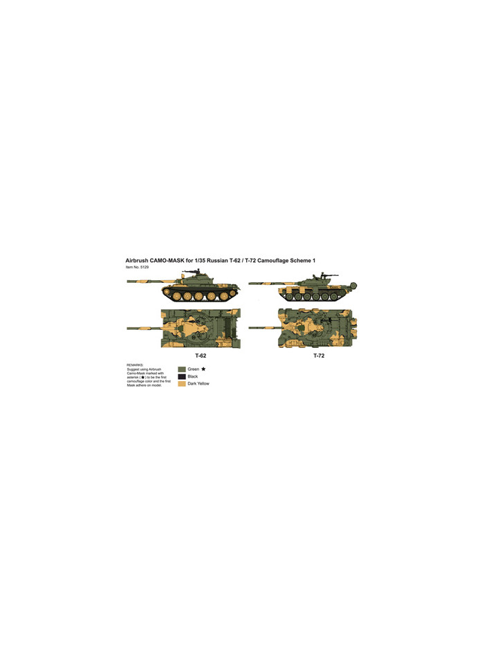 J's Works - Airbrush CAMO-MASK for 1/35 Russian T-62 / T-72 Camouflage Scheme 1 - PPA5129