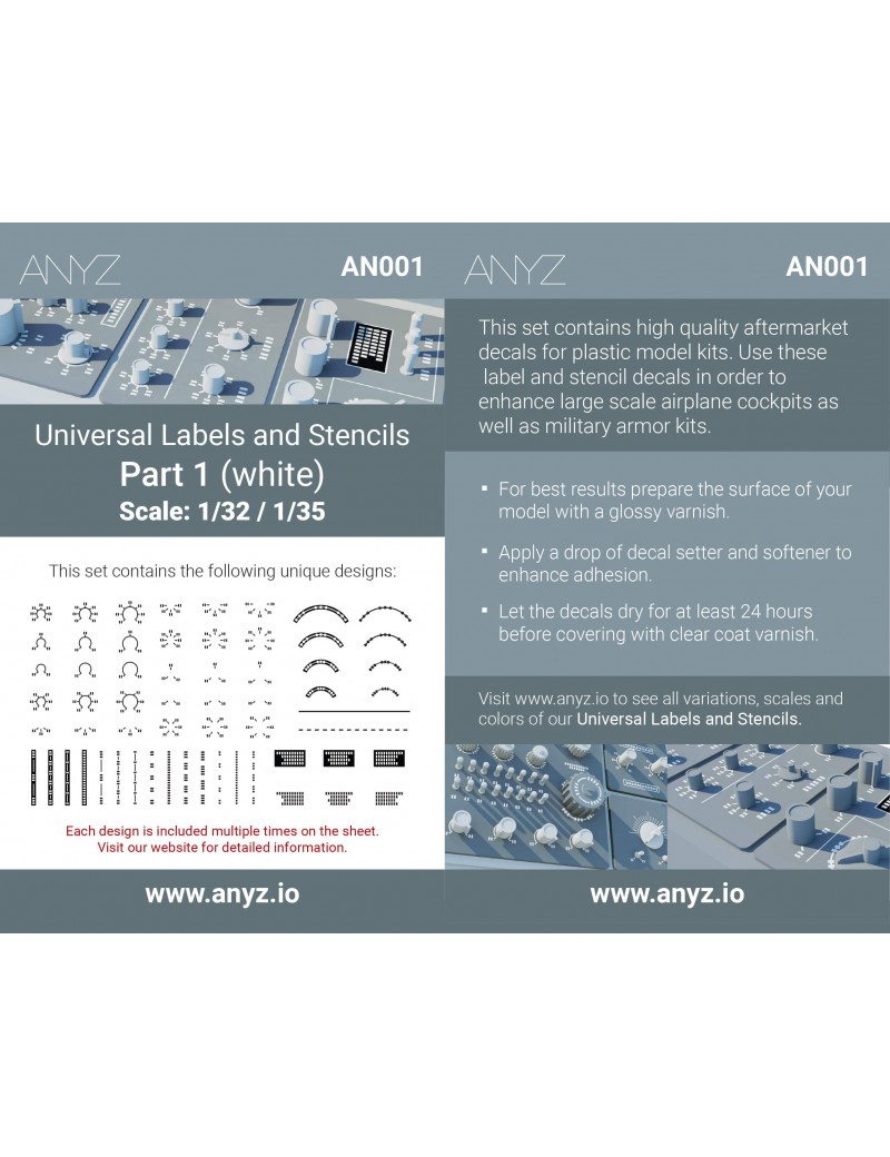 ANYZ - Universal Labels and Stencils 1:32 / 1:35 Part 1 (white) - AN001