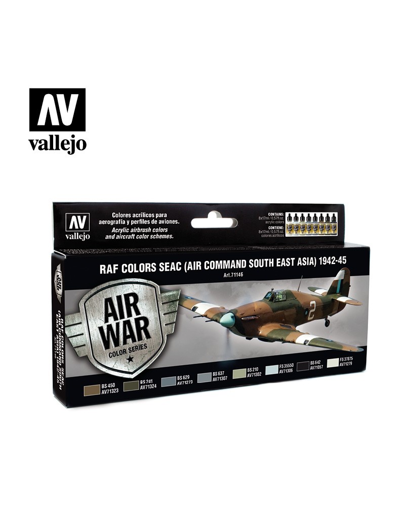 Vallejo Model Air Paint Set - RAF Colors SEAC (Air Command South East Asia) 1942-45 - 71146
