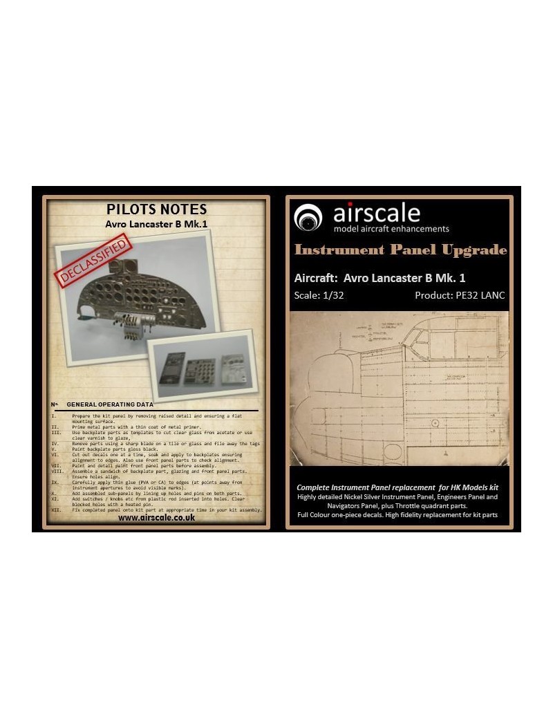 Airscale -  1/32 Avro Lancaster B Mk I Instrument Panel Upgrade for HKM (Photo-Etch & Decal) - 3216