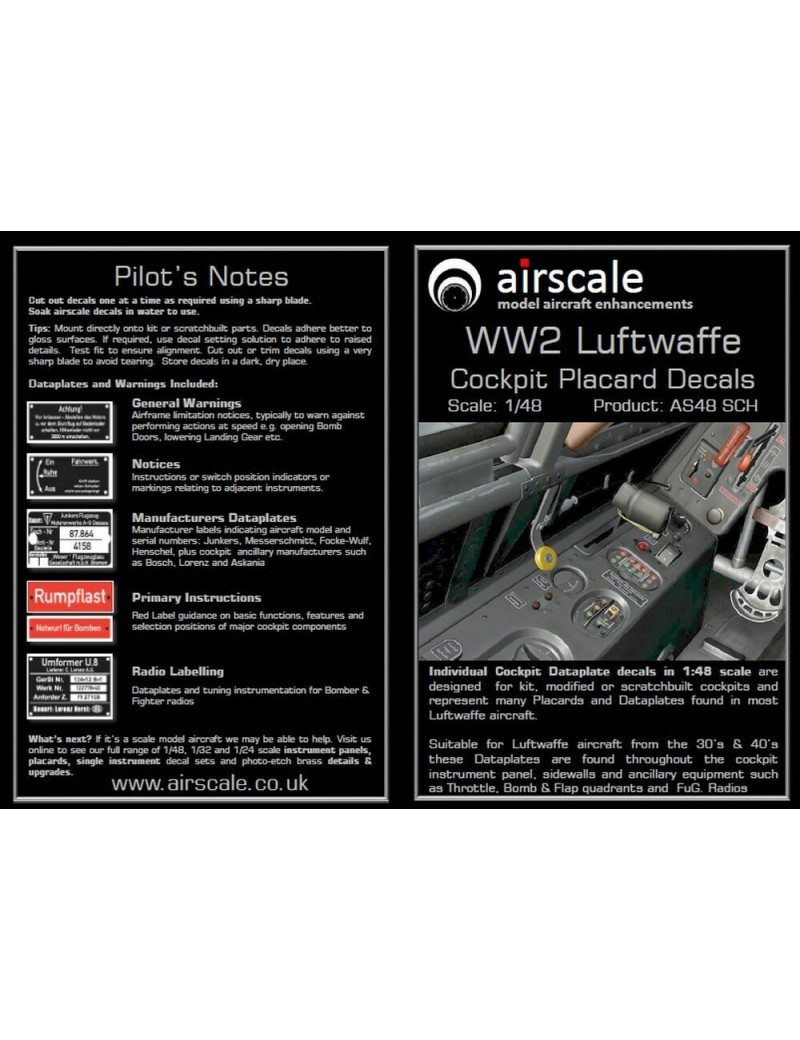 Airscale -  1/48 Luftwaffe Cockpit Placards & Dataplates (X170) - 4805