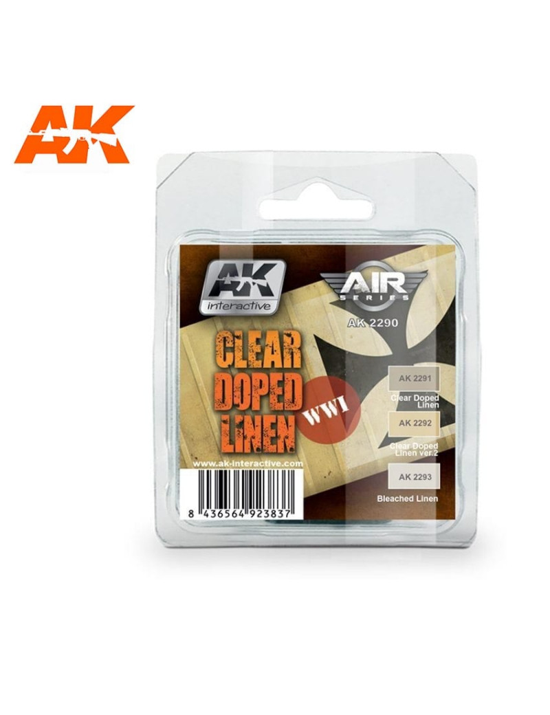 AK - Air Series: WWI Planes Clear Doped Linen Acrylic Paint Set (3 Colors) 17ml Bottles - 2290