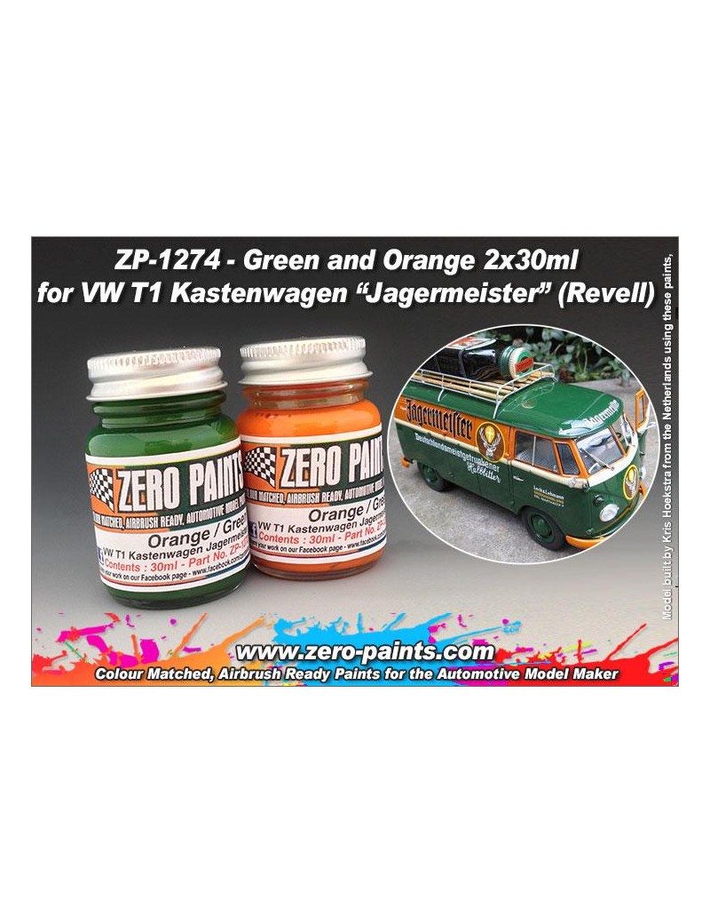 ZP - Green and Orange Paint Set 2x30ml For Revell 07076 - VW T1 Kastenwagen/Jagermeister  - 1272