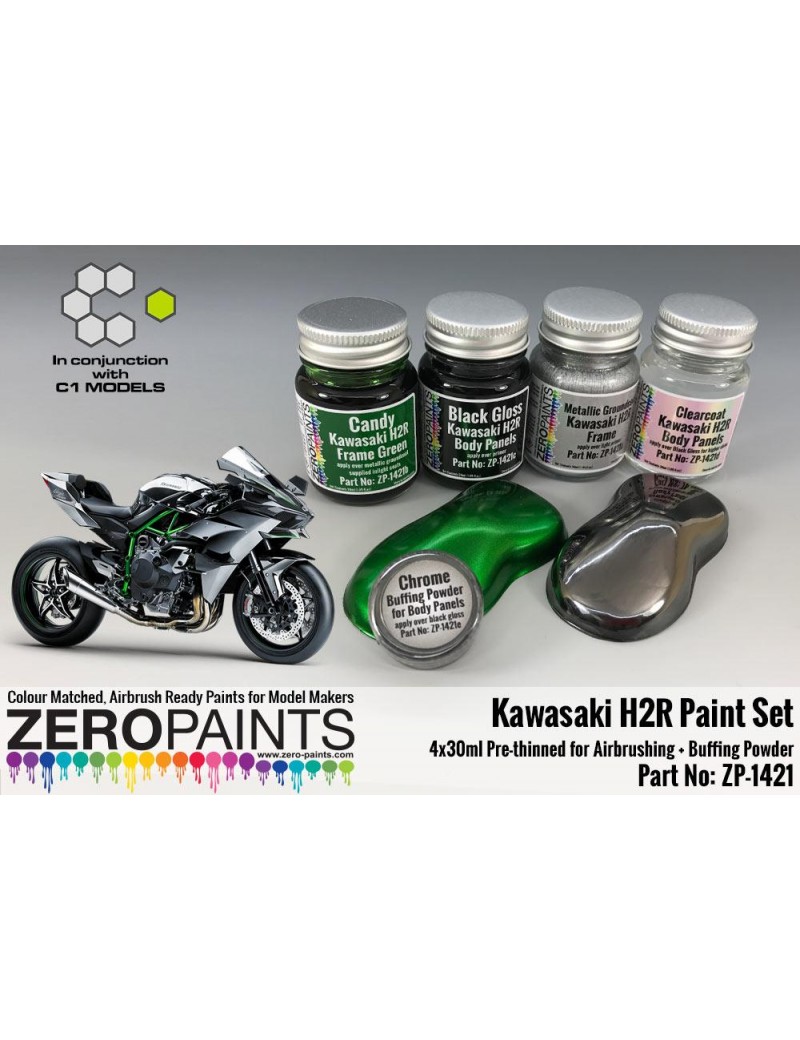 ZP - Kawasaki H2R Paint Set 4x30ml + Chrome Buffering Powder  - 1421