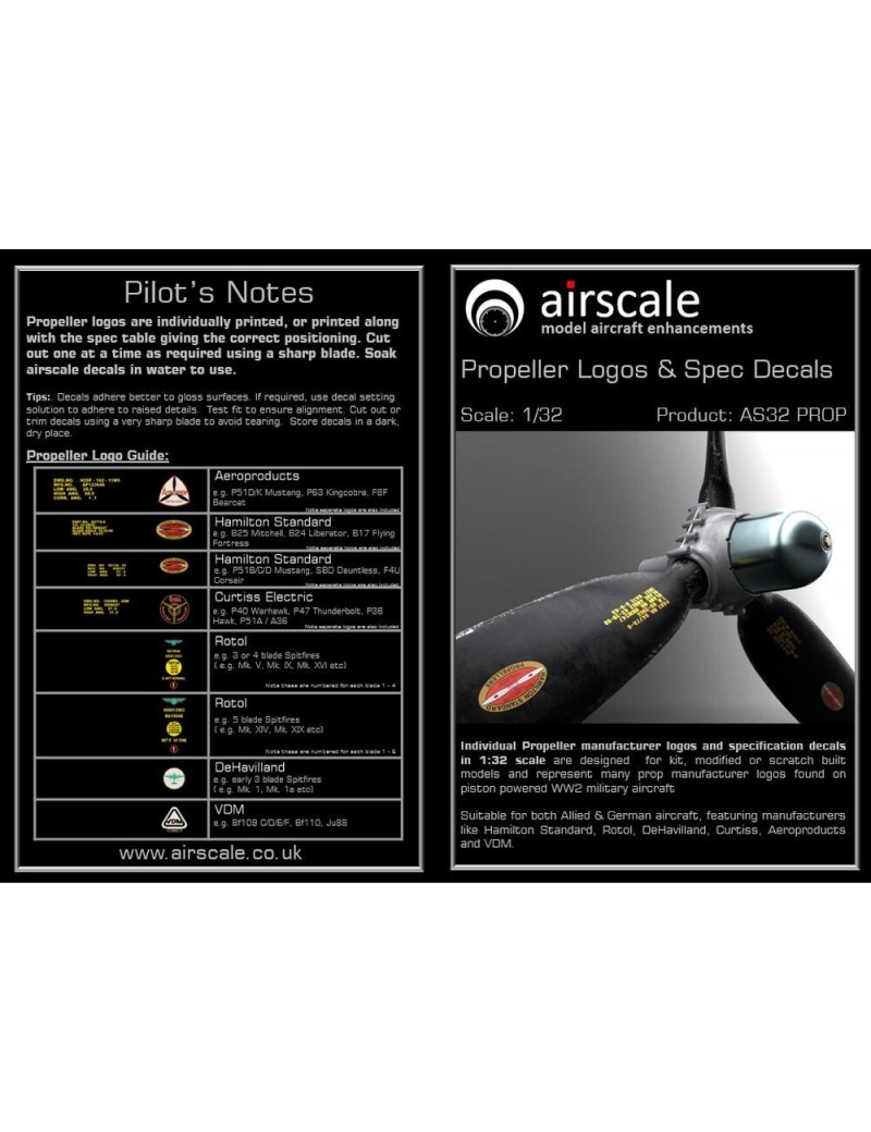 Airscale -  1/32 Propeller Logos & Specs (Decal) - 3218