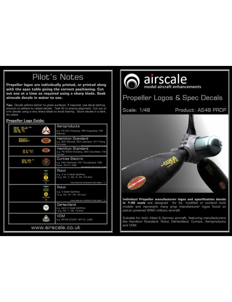 Airscale -  1/48 Propeller Logos & Specs (Decal) - 4816