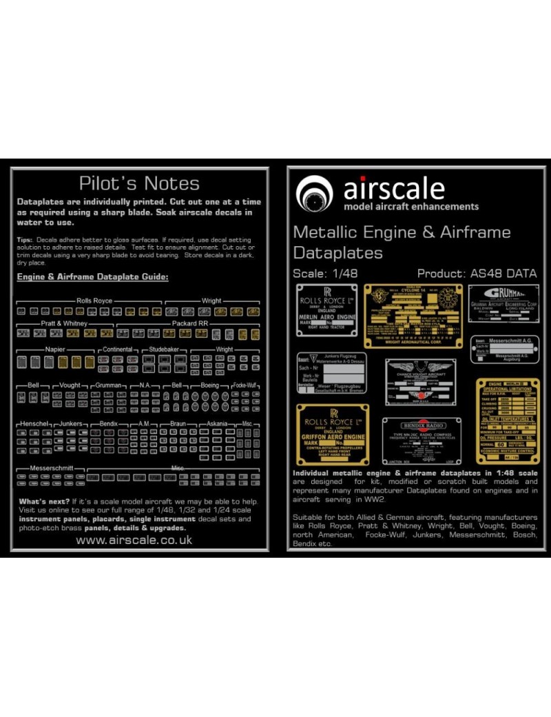 Airscale -  1/48 Metallic Placards (Engine/Airframe) - 4816