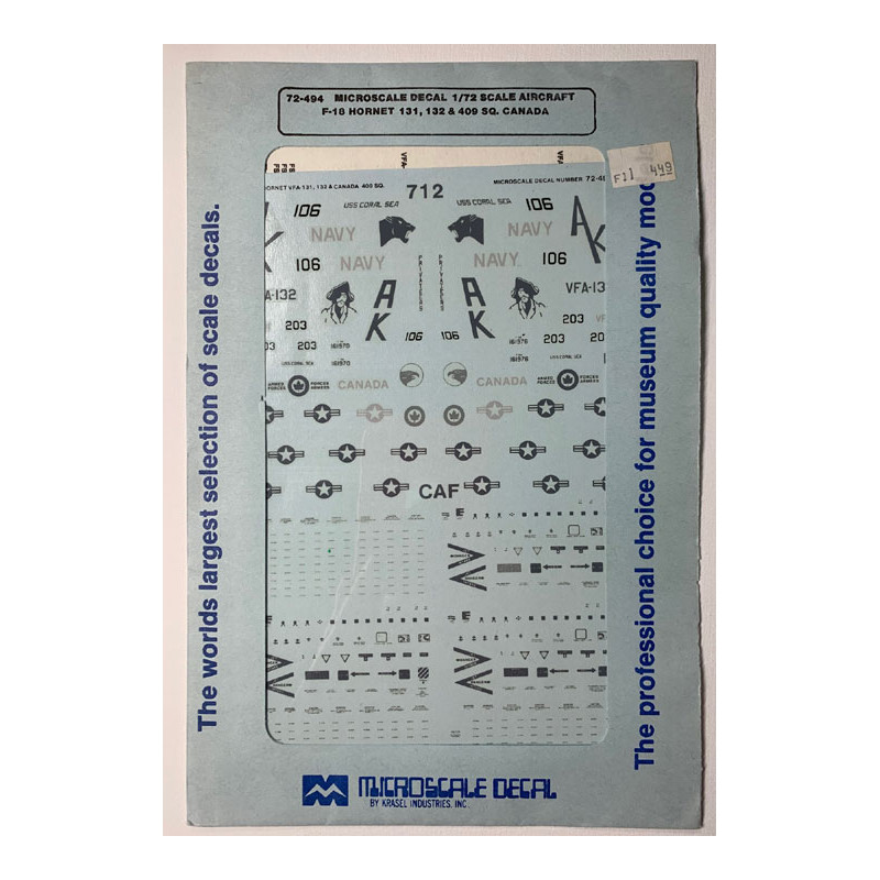 Microscale Decal - F-18 Hornet 131,132 and 409 Sq - MS72-494