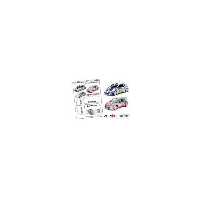 Zero Designs - 1:24 Peugeot 206 WRC Pre Cut Window Painting Masks (Tamiya) - WM-027